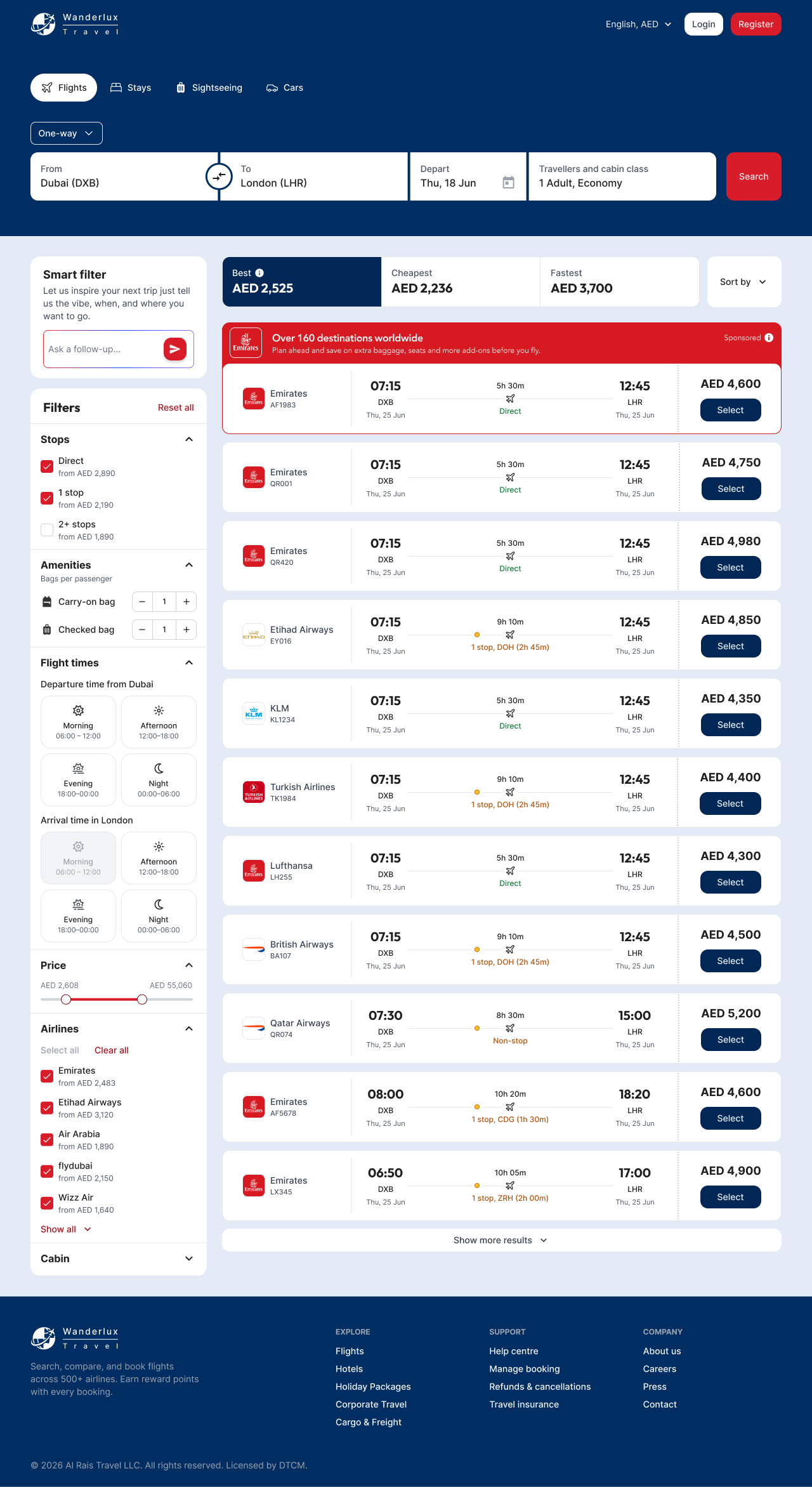 Flight Search Results Desktop Light