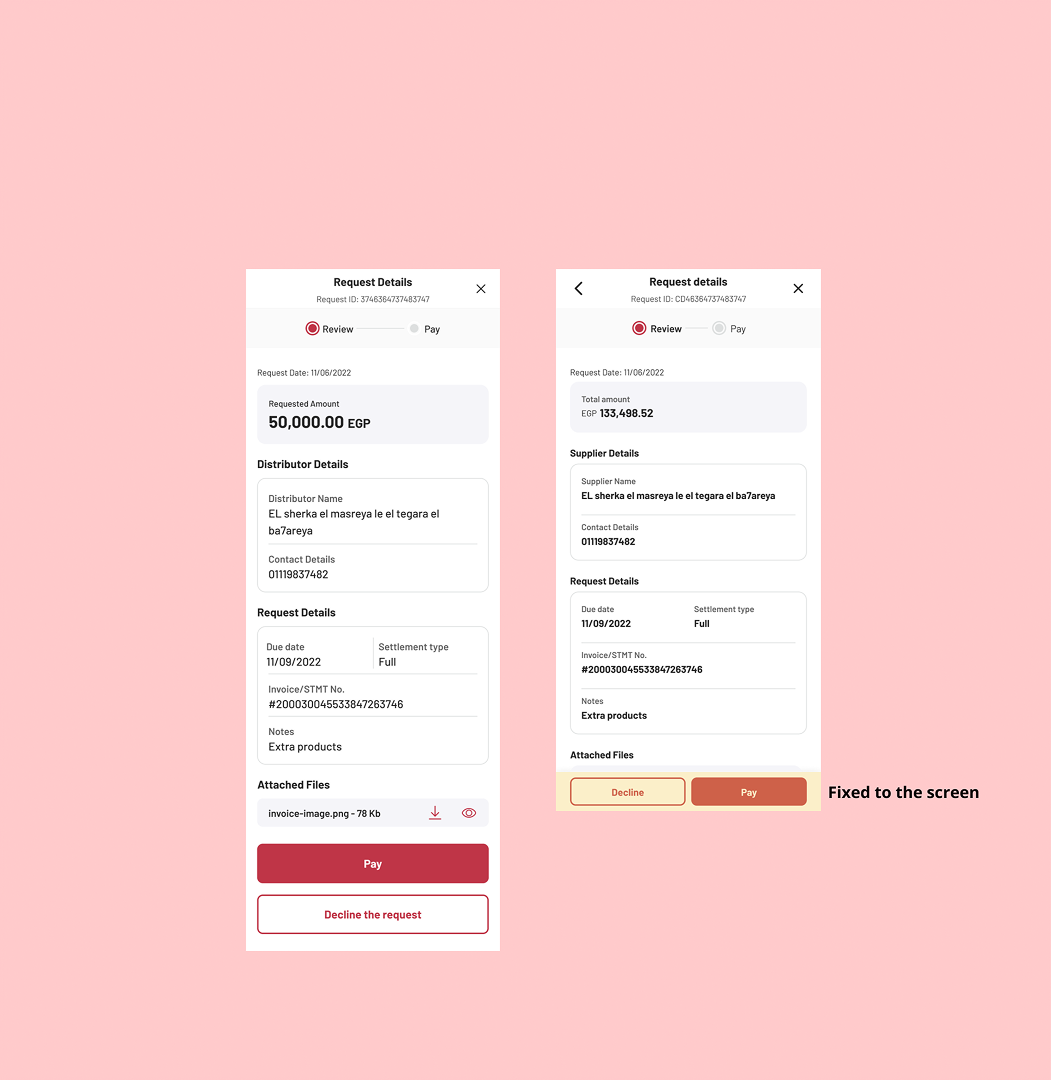 Persistent footer CTA — Pay button fixed to bottom of screen after users missed it when scrolling